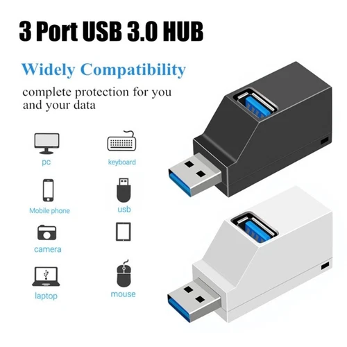 Powerful USB Hub Adapter Compact USB3.0 Splitter Extender 1 to 3 Ports
