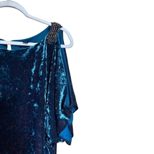 Vestido de cóctel Aidan Mattox para mujer 2 azul terciopelo aplastado hombro frío elástico - Imagen 3 de 8
