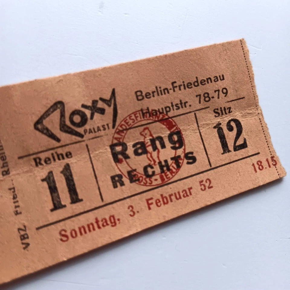 1952 Eintrittskarte Roxy Palast Berlin Friedenau Theater vom 3. Februar 1952 - Bild 4 von 4