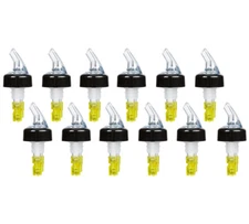 (Pack of 12) Measured Liquor Pourers, 1.5 oz, Clear Spout w/ Yellow Tail Pourer