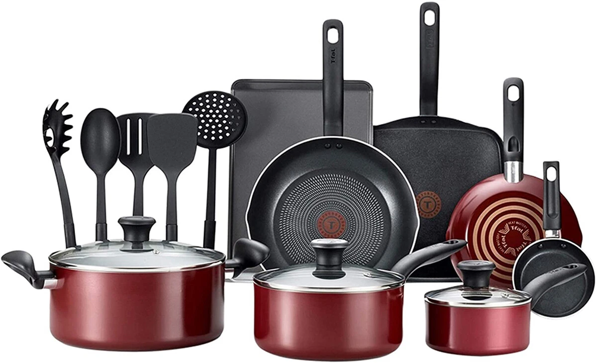 T-Fal Culinaire 16-Pc. Nonstick Aluminum Red Cookware Set. Red