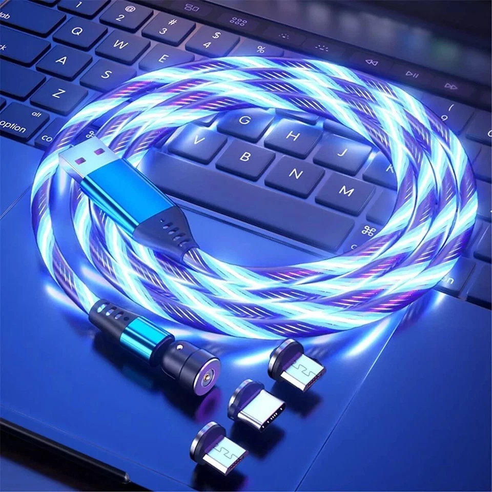 3 in 1 Magnetic LED Charging USB Cable Charger 2.4A Phone Type-C Micro USB IOS - Image 3 of 4