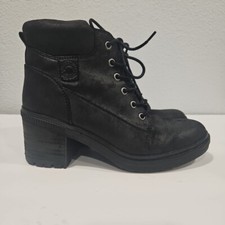 CROWN VINTAGE BLACK SUEDE SIDE ZIP LACE UP ANKLE BOOTS SIZE 8