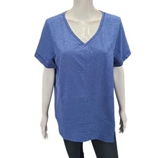 C. Wonder Women's Slub Knit V-Neck Everyday Dressy Top Shirt Blue Size Large