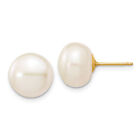 Pearl Stud Post Earrings X100Bw 14k 10-11mm White Button Freshwater Cultured