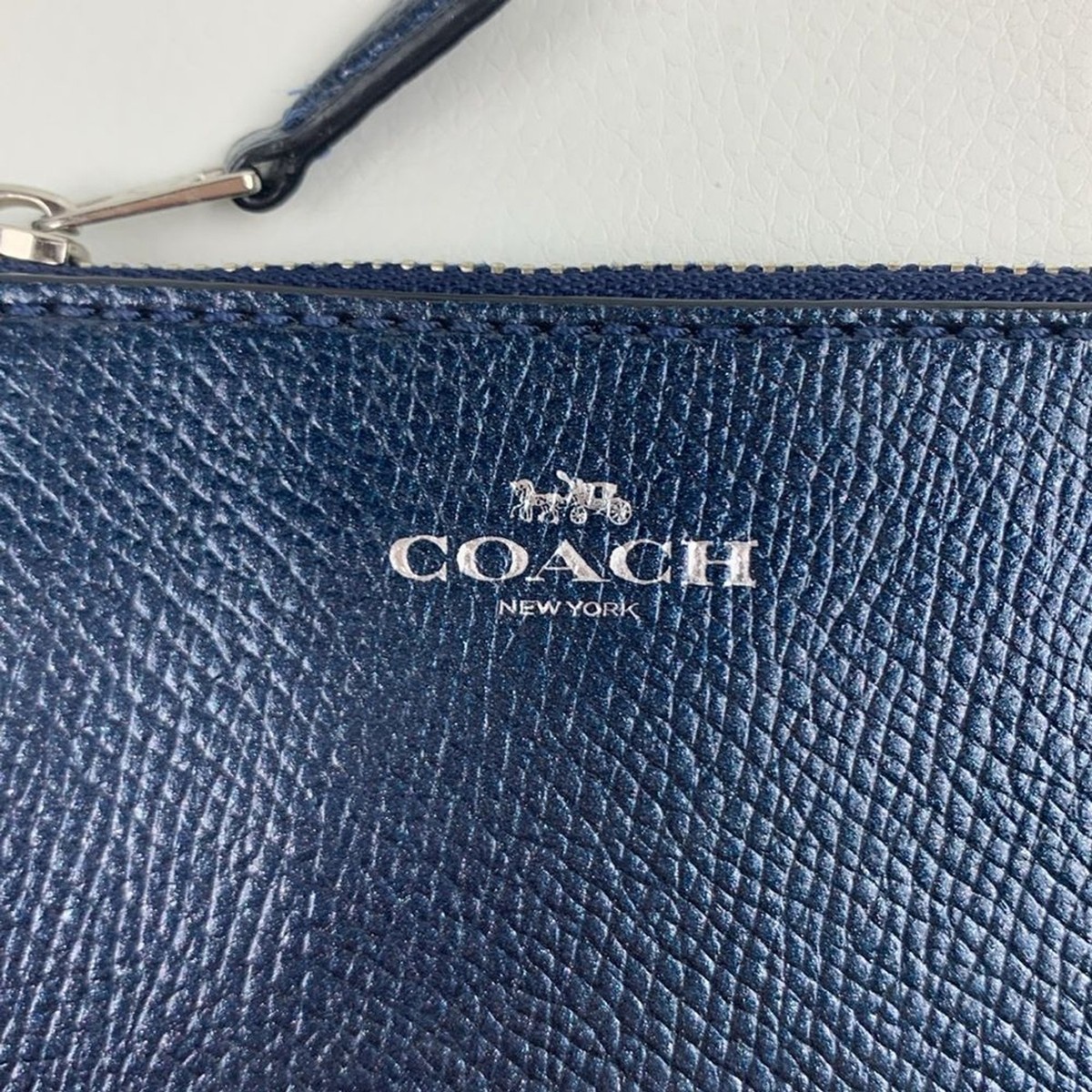 Coach leather metallic Navy Blue Keychain cardholder Pouch