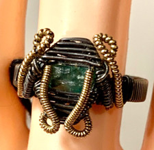 Ring 2 Tone Copper Wrapped Natural Emerald Stone Size 9 R-247