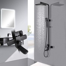 Black Bathroom Exposed Shower Mixer Set Square Twin Head Taps System Wall Mount