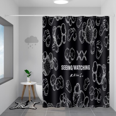 KAWS Sesame Street Black Bathtub Waterproof Shower Curtain 150x200cm With Hooks