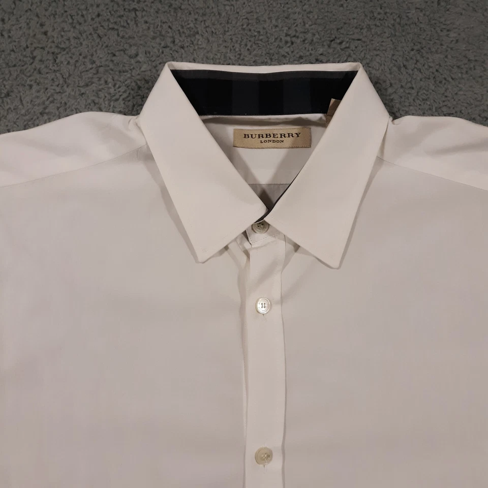 Burberry London Button Up Dress Shirt Mens 16.5 - 42 Tailored Fit White Cotton - Image 4 of 4