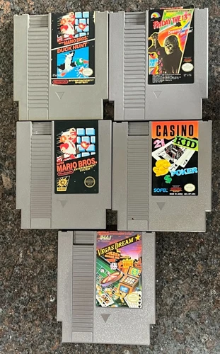 Lote de 5 juegos Nintendo NES (Viernes 13, Super Mario Bros., Casino Kid) Probados