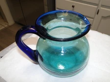 ? Blenko Two Toned Blue Pitcher. No Sticker, Exc. Cond. 5.5" Tall, Teal & Navy