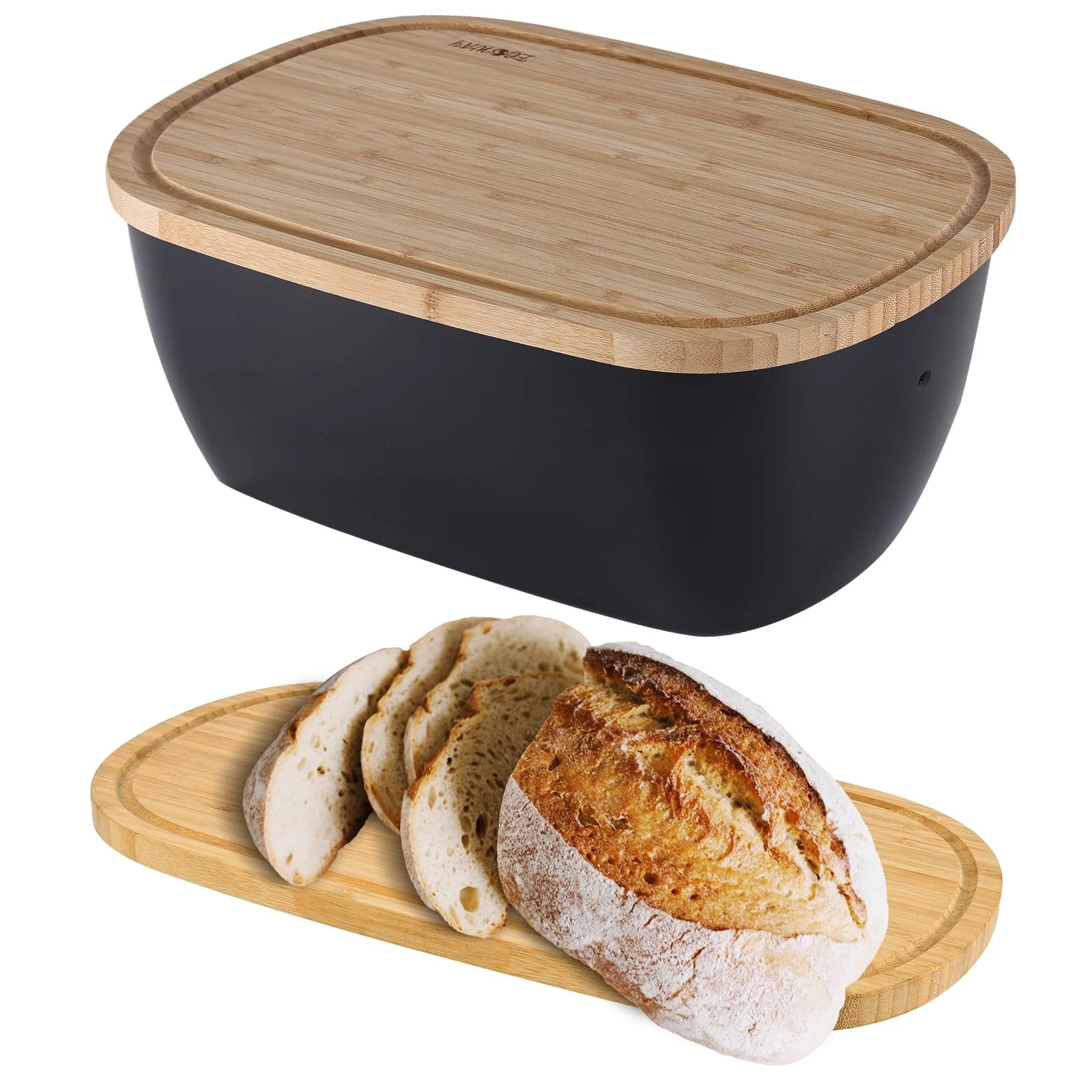 Bread Box for Kitchen Countertop - Bamboo Fiber Bread Bin with Reversible Cut...