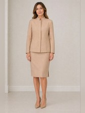 New Anne Klein Suit Set Sz 6P Beige Wool Blend Blazer Midi Pansil Skirt Career