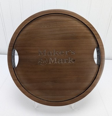 Makers Mark Whiskey Round Serving Tray 8.5'' Wood Board Reclaimed Barrel Barware