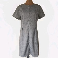 NUEVO CON ETIQUETAS H&M Vestido de Carrera a Cuadros Manga Corta Trabajo Oficina Funda Talla Med Gris