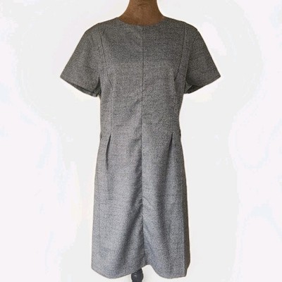 NWT H&M Plaid Career Dress Short Sleeve Work Office Sheath Size Med Gray