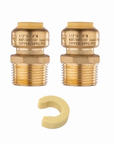 2 PCS 1/2x3/4 Inch Male Adapter Push Fit Connect Pex Copper CPVC Brass Tool