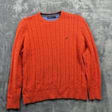 Vintage 90s Nautica Mens Large Chunky Ribbed Cable Knit Sweater Orange