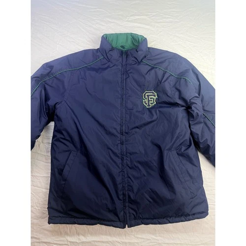 Devon & Jones Reversible Puffer Jacket Mens Medium Navy Green Cougars SF Logo EX video thumbnail