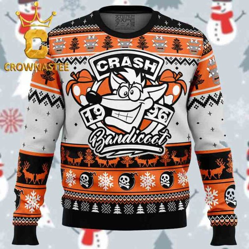 1996 Bandicoot Crash Bandicoot Christmas Holiday Gift Ugly Sweater S-5XL