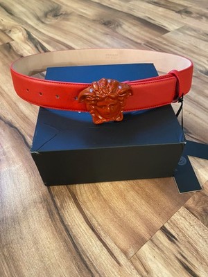 Versace Men s Medusa Head Buckle Canna Red Leather Belt Sz 85cm 30