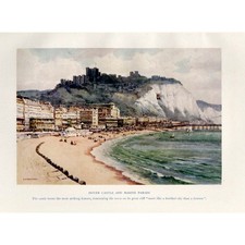 DOVER Kent The Castle and Marine Parade by Ernest Haslehust - Antique Print 1920