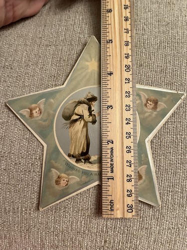 Antique Victorian Die Cut Santa Claus Star Tab Coat With Mica Glitter - Picture 9 of 9