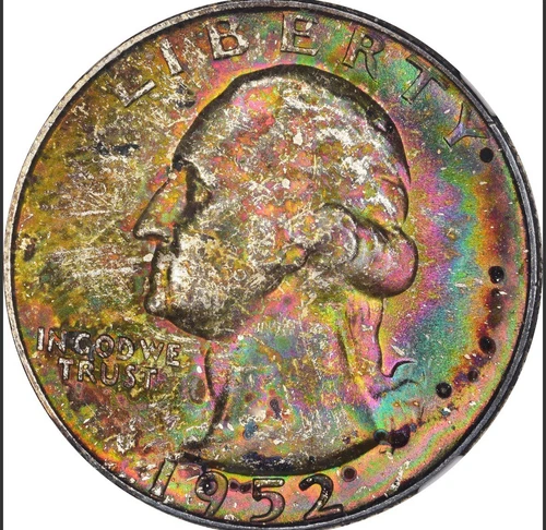 MS67 Rainbow Toned 1952-S Washington Quarter NGC MS67 Toning Color MS67 RARE