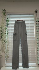 Women's Gray Straight Leg Sweatpants Elastic Waist Pockets Solid Pants