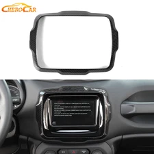 Carbon Fiber Display Screen Panel Cover Trim Overlay For Jeep Renegade 2018-2024