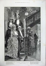 Old Antique Print 1886 Woodville Fine Art Earl Countess Staircase Romance 19th