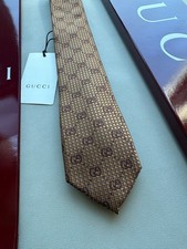 Gucci Tie Mens 100 Silk Gold GG interlocking pattern logo Full Packaging
