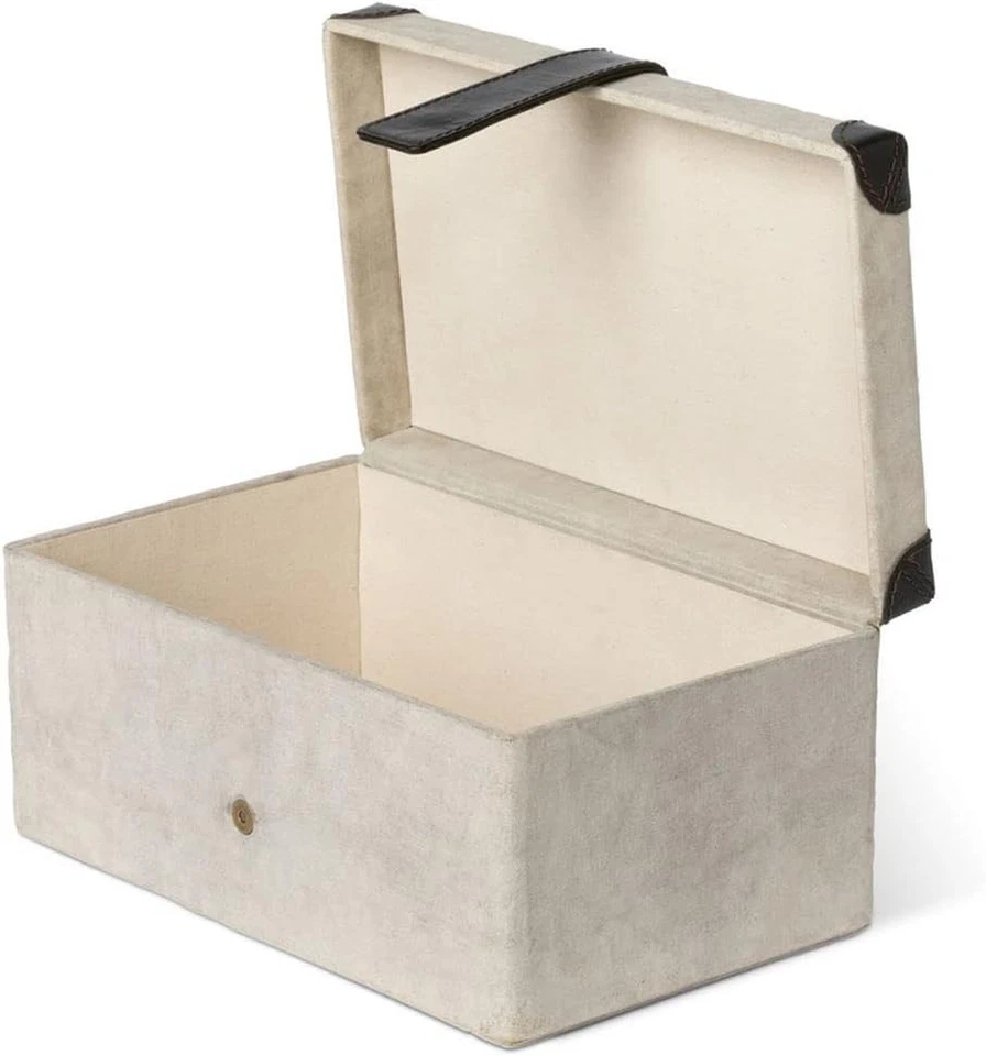 Antique Canvas Storage Box Genuine Leather Vintage Organizer - Image 2 of 2