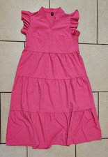 Shein Bright Pink Ruffle Tiered Flutter Sleeve Dress Size S (4)