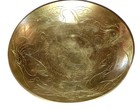 VTG CHINESE ENGRAVED ETCHED DRAGON 10 3/4" LARGE BRASS SHALLOW BOWL