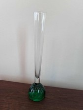 Vintage Glass Bud Vase Controlled Bubble Base Dark Green 10 Inches Tall