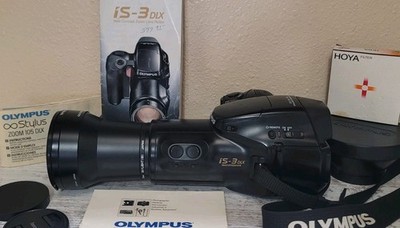 Olympus iS-3 DLX 35mm Film Camera ED 35-180mm Zoom Pop Up Flash Bundle 