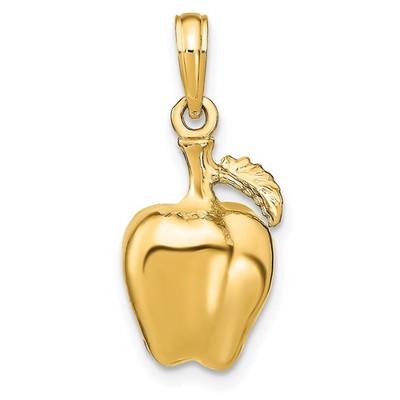 14k Gelbgold 3-D Apfelstiel und Blatt Charm Anhänger perfektes Geschenk für sie