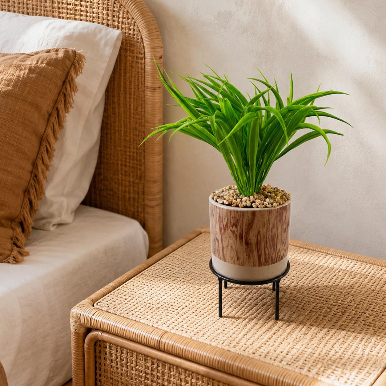 Artificial Fern Plant 35cm Brown, Green Realistic Faux Indoor Home Office Decor