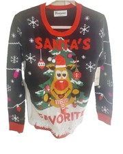 No Boundaries Santas Fav. Reindeer Ugly Christmas Sweater Black L 12-14