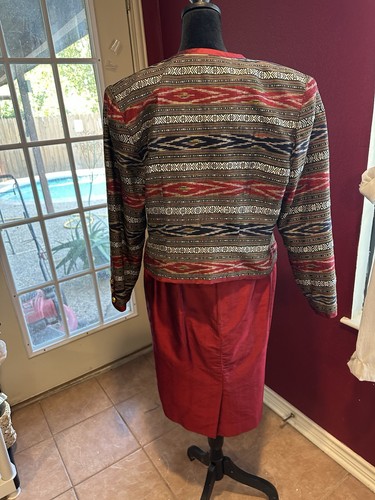 Vintage Thai Silk Skirt Suit Set Grand Products Red Gold L Handwoven - Picture 3 of 12