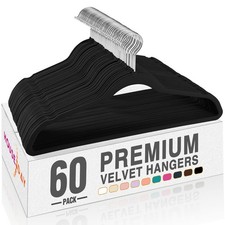 Black Velvet Hangers 60 Pack, Non Slip Clothes Felt Hanger Heavy Duty for Coa...