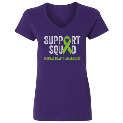 Support Squad Mental Health Awareness Ribbon Ladies' V-Neck Tshirt