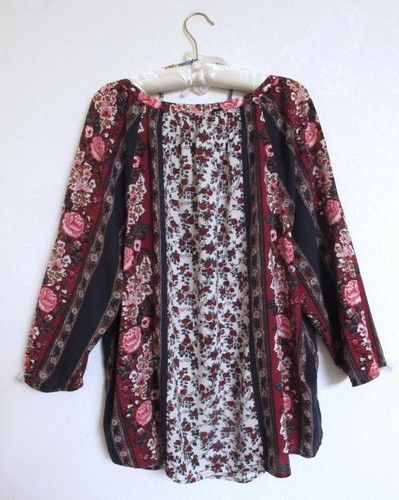 Lucky Brand Artsy Boho Indien Bauern Top 2X Blumen Prints Mix Langarm Viskose - Bild 8 von 18