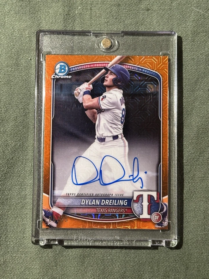 Bowman Chrome Dylan Dreiling Orange Mojo 2025 refractor automático/25 Foto 3 de 4