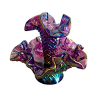 Vintage FENTON Opalescent Diamond Lace Purple Mini Epergne Single Horn 4 1/2"