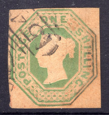 1847 UK / GB QV 1/- Shilling Green Embossed Paper Faded Used