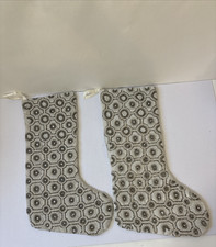 Christian Siriano Beaded Christmas Stockings Silver & White 2 Different Sizes