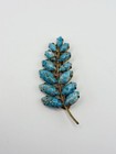 Vintage Turquoise Effect Leaf Brooch — Gold Tone Botanical Pin